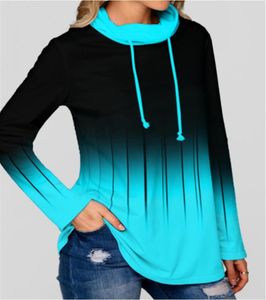 Kvinnors hoodies tröjor Turtleneck Kvinnor Autumn Winter Long Sleeve Clothes 2022 Randig Multicolor Casual Pullover Soe Up