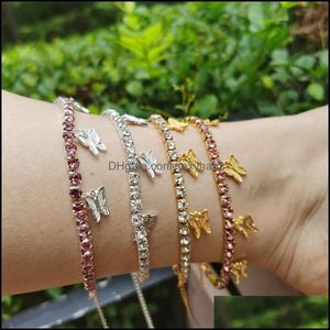 Anklets Jewelry Gold Butterfly Anklet Rhinestone Crystal Ankle Charm Bracelet Boho Beach For Women Sandals Foot Bracelets Female Wedding 522