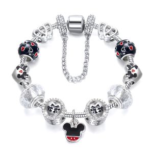 Fili di perline di lusso Gioielli da donna Gocce Bracciale di perline di cristallo con foro grande Bracciale Pandora Love transfrontaliero con topolino