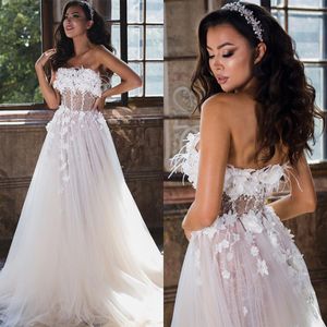 Elegant Boho A Line Wedding Dress Sleeveless Backless Applique Bridal Gowns Floor Length Flowers Dresses robes de mariee