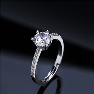 Anel de diamante Silver Silver Popular Women Jewelry Wedding Rings Six Garra Aberta Moda Ajustável Decoração de Mão Q2
