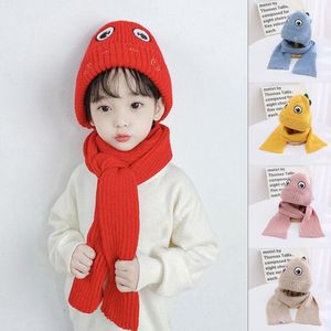 Berets Girls Hats And Bib Knit Soft Scarf Set Unisex Windproof Loose With Cartoon Dinosaur In Cold Weather