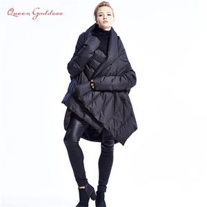ファッションウィメンズダウンジャケットマントヨーロッパデザイナー非対称冬のコート女性パーカープラスサイズのアウトウェア201214
