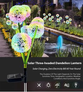 3 Cabeças de dente -de -leão solar solar LED Light Outdoor Garden Lawn Street Lawn Stakes Fairy Lamps Yard Art Decoration
