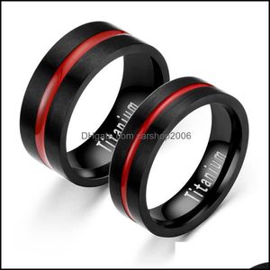 Band Rings Jewelry 8Mm Black Carbide Titanium Stainless Steel Thin Red Line Wedding Ring Mens Drop Delivery 2021 Qjsfo