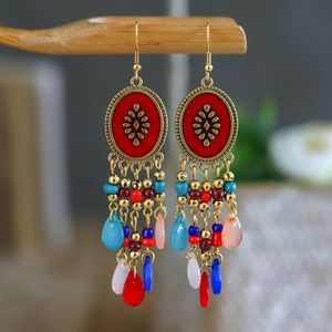 Dangle żyrandol retro klasyczne Corful Crystal Kolczyki Oświadczenie biżuterii Brincos vintage boho pomarańczowy owalny stopek