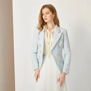 B065 Bayan Tasarımcı Suits Blazers Tide Marka Yüksek kaliteli Retro Moda Tasarımcısı Tweed Serisi Ceket Lion Çift göğüslü İnce Plus Boyut Kadın Giysileri