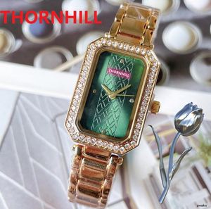 Luxury Women Rectangle Shape Diamonds Ring Watches Rhinestone Studded Stainless Steel Simple Calendar Trend Popular Elegant top design Nice clock watch gift