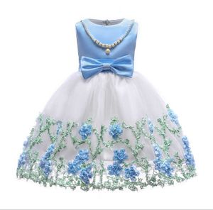 Garota crianças lindo bordado princesa vestido elegante vestido sem mangas curva tutu flor bonito flor manga curta 2-10y vestido casual babil traje 2022 novo