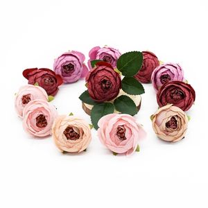 100 pezzi boccioli di tè rosa fiori artificiali matrimonio decorazione della casa accessori scatola di regali fai da te polso artigianato scrapbooking oggetti di scena 220406