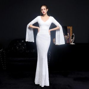 White Elegant Party Maxi Dress Gold Sequin Evening Dress Women Long Sleeve Prom Dresses Plus Size 5XL