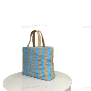 Virkning strandpåse casual gräs tyg ränder väskor mode handgjorda stickar handväska retro kapacitet handväska