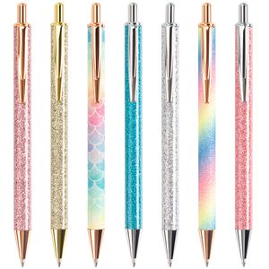 Glitter Cute Ballpoint Pens Retractable Click Ball Pen Black Ink Medium Point 1mm School Office Supplies