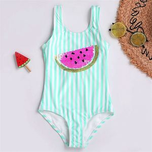 Menina de melancia lantejous garotas de banho infantil infantil 4-16 anos garotas maiô de maiô de maiô Monokini Swim Beachwear 220426