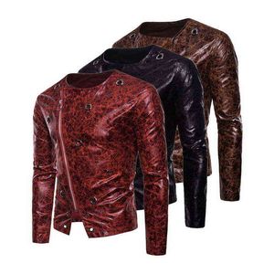 Old Design Men's Punk Rock Locomotive Personality Jacket Casual Printed Zipper Jacket Large Size Moto & Biker Faux Leather Coat L220801