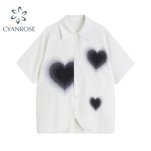 Moda feminina camisas de manga curta camisas coreanas solta verão moda harajuku coração pirnted casual streetwear feminino blusa top 220407
