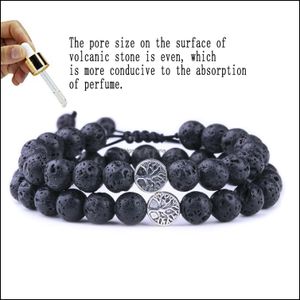 Beaded Strands Bracelets Jewelry Black Lava Stone Tree Of Life Beads Weave Diy Aromatherapy Essential Oil Diffuser Bracelet Stretch Yoga Dr