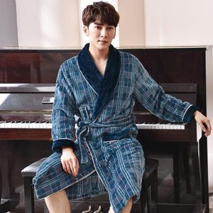 Men's Sleepwear Winter Men's Dressing Gown Long Plus Size Flannel Bathrobe Luxury Warm Home Robe For Man Gentleman Coat GownMen's