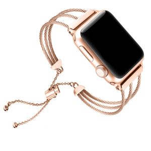 Pulseira de corda de arame link de aço inoxidável Liga de abertura para Apple Watch Band 41mm 45mm 44mm 42mm 40mm 38mm Pulseira Iwatch 7 6 5 4 3 SE Acessórios para banda de vigilância