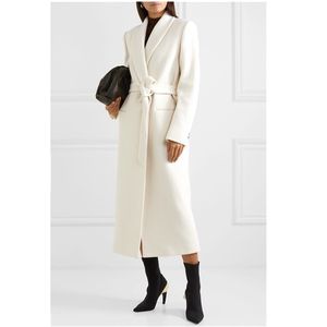 New Winter Women s Woolen Coat With Sashes Casual Single Button Wide waisted Wool Blends Jacket Overcoat Lady X Long Coats LJ201106