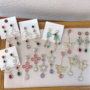 Dangle żyrandol Koreańszy luksusowy moda motyl Kolorowe kryształowe kolczyki dla kobiet dziewczęta przesadzone