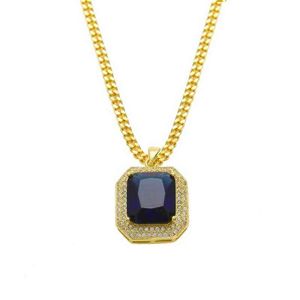 Mens Hiphop k Gold Plated Iced Out Red Ruby Octagon Necklace Pendant med mm Chain Men Women Red Black Ruby Necklace237o