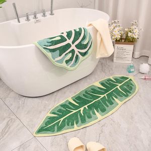Tapetes de folhas modernas banheiros banheiros banheiros de tapa à prova d'água Banho de microfibra verde Tropical Plants Home Door não deslizamento Matscarpets