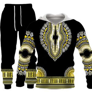 African Print Sweatshirt Hoodie and Pant 2 -Stycken Set Men's Brand Fashion Tracksuit Long Sleeve Autumn Winter Men's Clothing Suit 220607