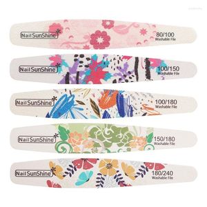 Nail Files 5pcs/lot 80/100/150/180/240 Flower Printed Diamond File Washable Nails Block Sandpaper Nagelvijl Manicure ToolNail Prud22