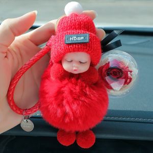 New Cute Doll Designer Car Keychain Favor Flower Bag Pendant Charm Plush Jewelry Keyring Holder Men Women Gift Fashion Key Chain Accessories