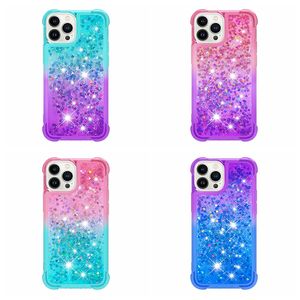 Luxury Quicksand Soft TPU stötsäkra fall för iPhone 14 Pro Max Samsung A33 A53 A73 5G A23 A13 4G Hjärtgradient Bling Liquid Anti Shock Cover Clear Back Hud