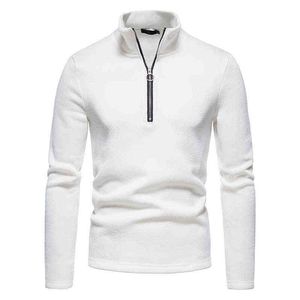 Mens White Zipper Turtleneck T-shirts märke Slim Fit Long Sleeve T Shirt Men Autumn Winter Velvet T-shirt Male Topps Tees L220704