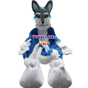 Fursuit Langhaariger Husky Hund Fuchs Wolf Maskottchen Kostüm Pelz Erwachsene Zeichentrickfigur Halloween Party Cartoon Set #099