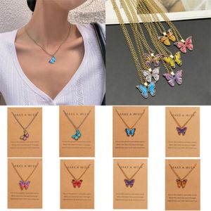 Pendant Necklaces Fashion Cute Butterfly Necklace For Women Gold Color Statement Korean Enamel Choker Jewelry Gifts WholesalePendant
