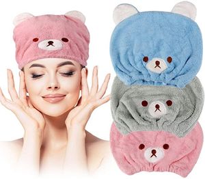Handtuchkappen großhandel-3pcs Haare Trockentuch für Kinder Mädchen weiche absorbierende Duschkappen