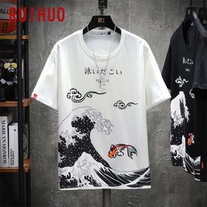 RUIHUO T-shirt da uomo stile giapponese moda streetwear maglietta nera hip-hop da uomo maglietta abbigliamento giapponese uomo M-5XL 220504