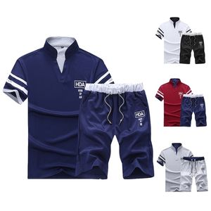 Summer Polo Shirt Mens Short Sleeve Polo Shorts Suit Man Solid Jersey Breattable 2pc Top Short Set Fitness Sportuits Set Men 220607