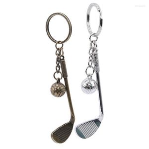 Keychains Alloy Silver Bronze Round Ball Golf Stick Decor Split Ring Keychain Fob Key Chains Creative Gifts Miri22