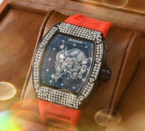 Popolare moda casual uomo di lusso anello di diamanti orologi al quarzo 43mm Relojes De Marca Mujer orologio con cinturino in gomma generoso trasparente vuoto Orologio di lusso