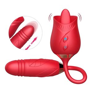 Vibrator sex leksak massager utmärkt service ny rose dubbel tunga slickande vibrerande teleskopiska ägg kvinnliga onani leksaker för vuxna odzk