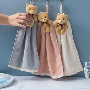 Handduk snabb torr hand söt björn förtjockad korallfleece hållbar kök toalett torka absorberande plysch badrum hängande toweltowel