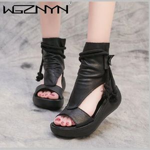 Roman Style Summer Boots Women Sandal Shoes Leather Sandals Thick Sole Heighten Shoes Woman Wedges Sandals Open Toe Shoes 220725