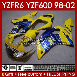 Kit carrozzeria per YAMAHA YZF R6 R 6 YZF600 600CC 98-02 Carrozzeria 145No. 48 YZF 600 CC YZF-600 YZFR6 98 99 00 01 02 Telaio YZF-R6 1998 1999 2000 2001 2002 Carena completa blu giallo blk