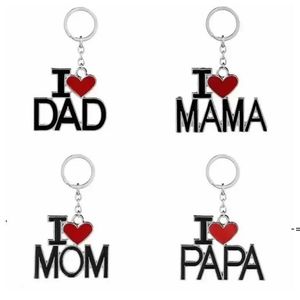 English Letter Keychain I Love Papa Mama Mom Dad Metal Party Favor Key Ring Family Keychains for Father Mother'S Day Gift GCB15046