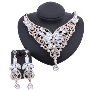 Austrian Crystal Flower Jewelry Set Maxi Necklace Earring Women African Costume Jewelry Wedding Party Jewellry Sets