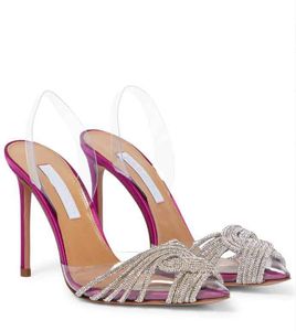 Summer Summer Gatsby Sandals Shoes for Women Slingback Pumps Crystal Slights Pvc Toecaps مدببة في إصبع القدم سيدة عالية الكعب EU35-43
