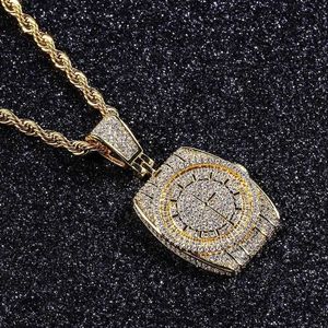 Hip Silver Hop Designer Halsbandsmycken Iced Out Watch Pendant Mens Women Gift Fashion 18K Gold Plated Chain Punk Men Necklace185y