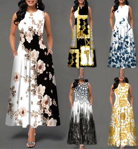 Mulheres soltas Floral Hole vintage Ruffles Dress Comeree Grande grande verão Camis Party elegante maxi vestidos, além de tamanhos