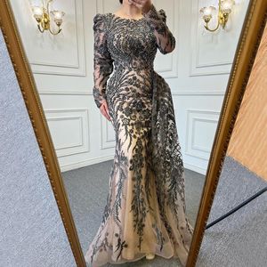 Sukienek Serene Hill muzułmańskie brązowe luksusowe suknie wieczorowe 2022 zroszony Mermaid Overskirt eleganckie dla kobiet LA71610Party