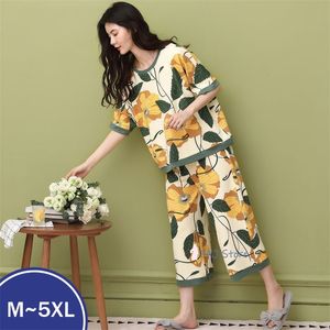 oversized Short Suits 4XL 5XL Cotton Trousers for Female Homewear Ladies' Pyjamas Loose Home Clothes Set Sleepwear Summer 220329